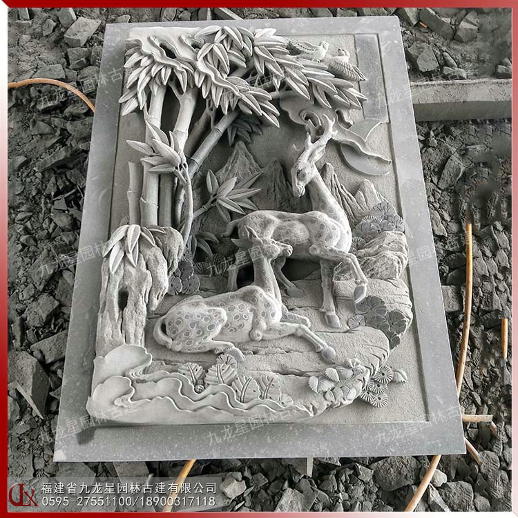 石材浮雕梅花鹿圖片